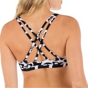 Hurley Mod Max Scoop Bikini Top Women’s SMALL Strappy Black & White NEW $65
